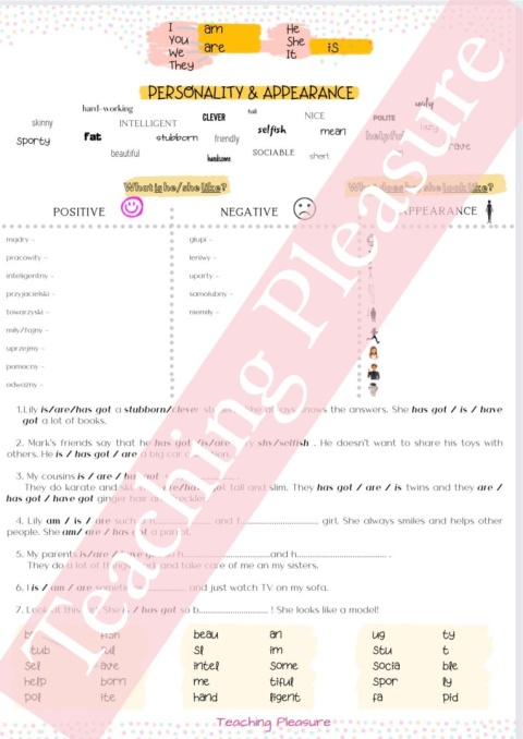 APPEARANCE - have got/ has got , TO BE, possessive adjectives, Saxon's agenitive PACK