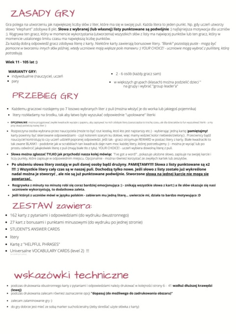 Gra językowa LETTER HUNT (level 2) egzamin ósmoklasisty
