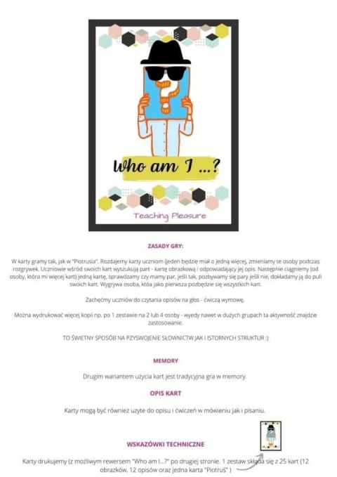 Who am I? Opis osoby - KARTY